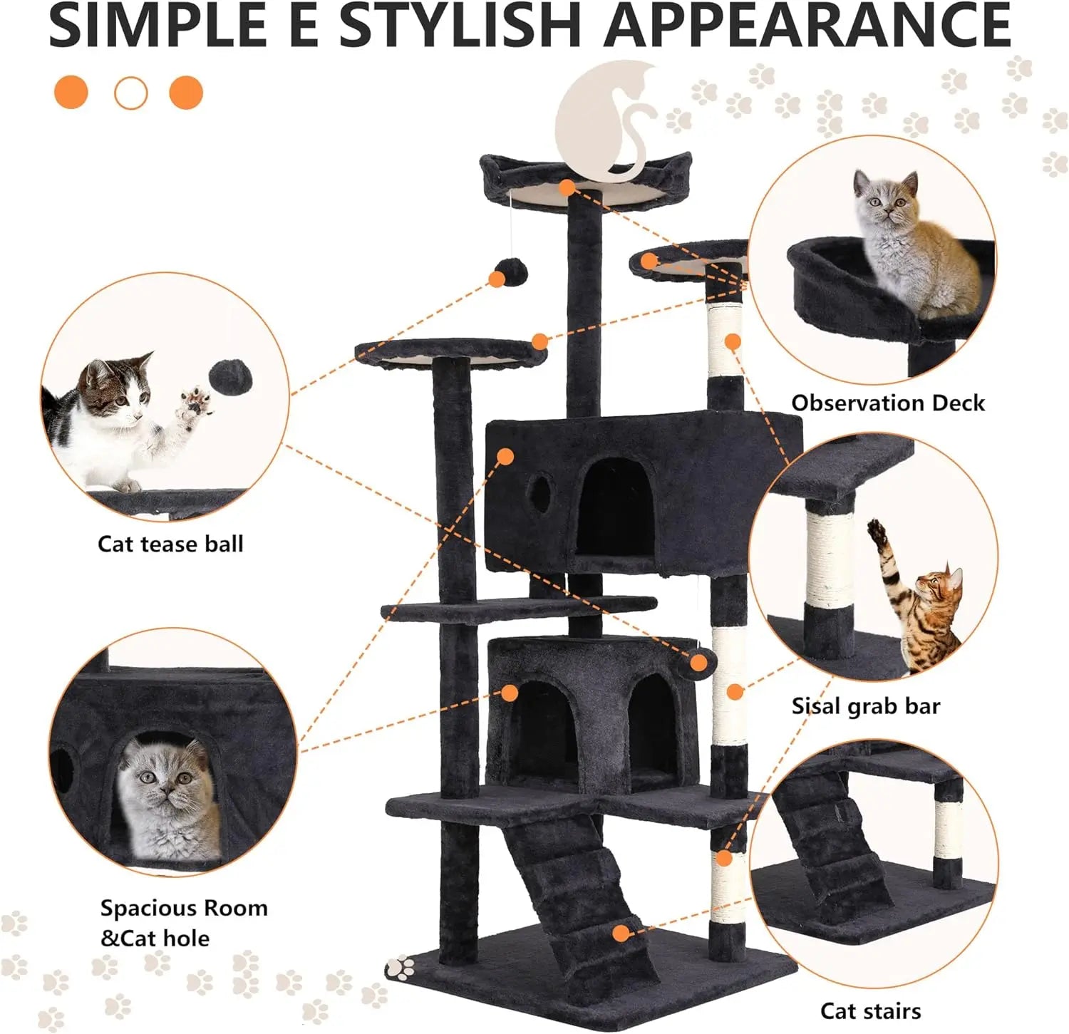 【Black Friday】Fdw 54In 70In Cat Tree Tower for Indoor Cats Multi-Level Furniture Activity Center with Scratching Posts Stand House Condo Funny Toys Kittens Pet Play House Modern Vertical Scratcher Home