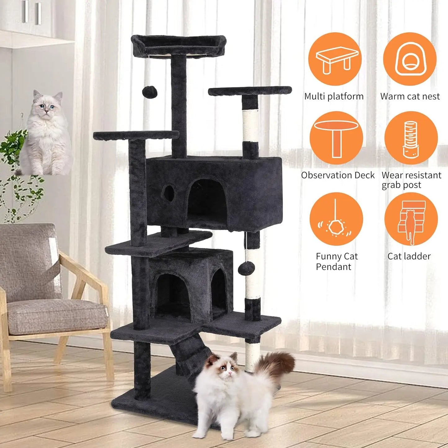 【Black Friday】Fdw 54In 70In Cat Tree Tower for Indoor Cats Multi-Level Furniture Activity Center with Scratching Posts Stand House Condo Funny Toys Kittens Pet Play House Modern Vertical Scratcher Home