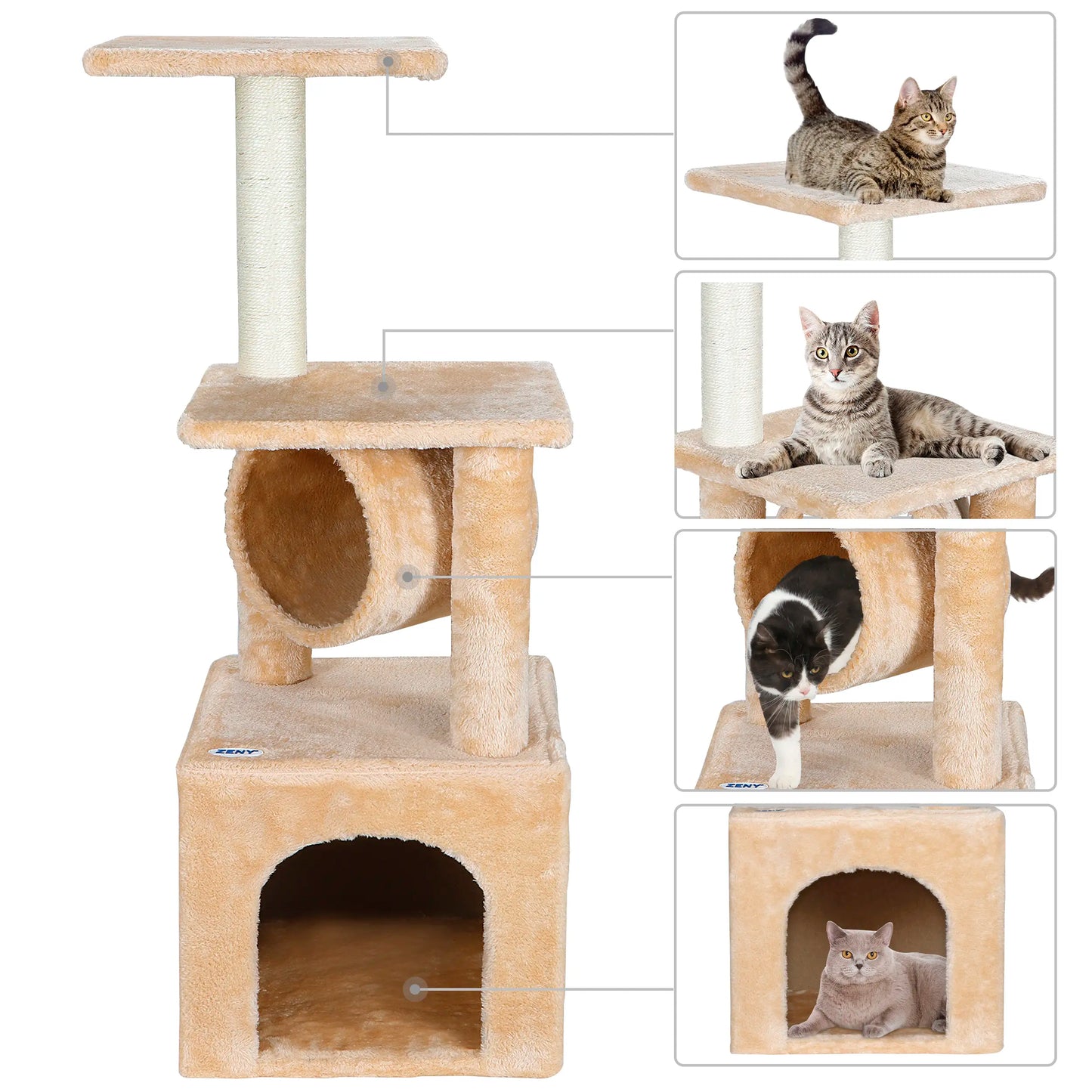 Pet Republic 36-Inch Cat Tree Tower Condo, Cat Furniture with Natural Sisal Scratcher Posts, Claw Sharpener, and Cozy Resting Area for Kittens